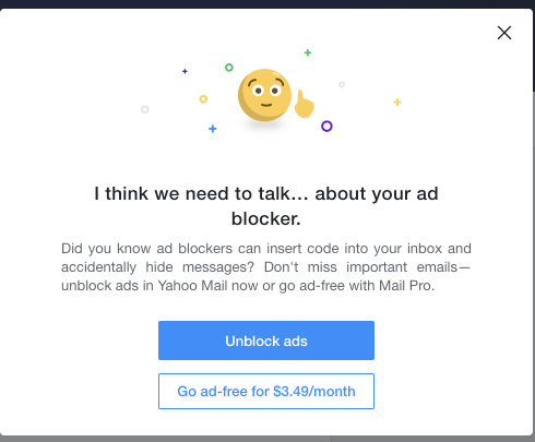 You are currently viewing Advertising forces Yahoo Mail – Adblocker user’s inbox locked