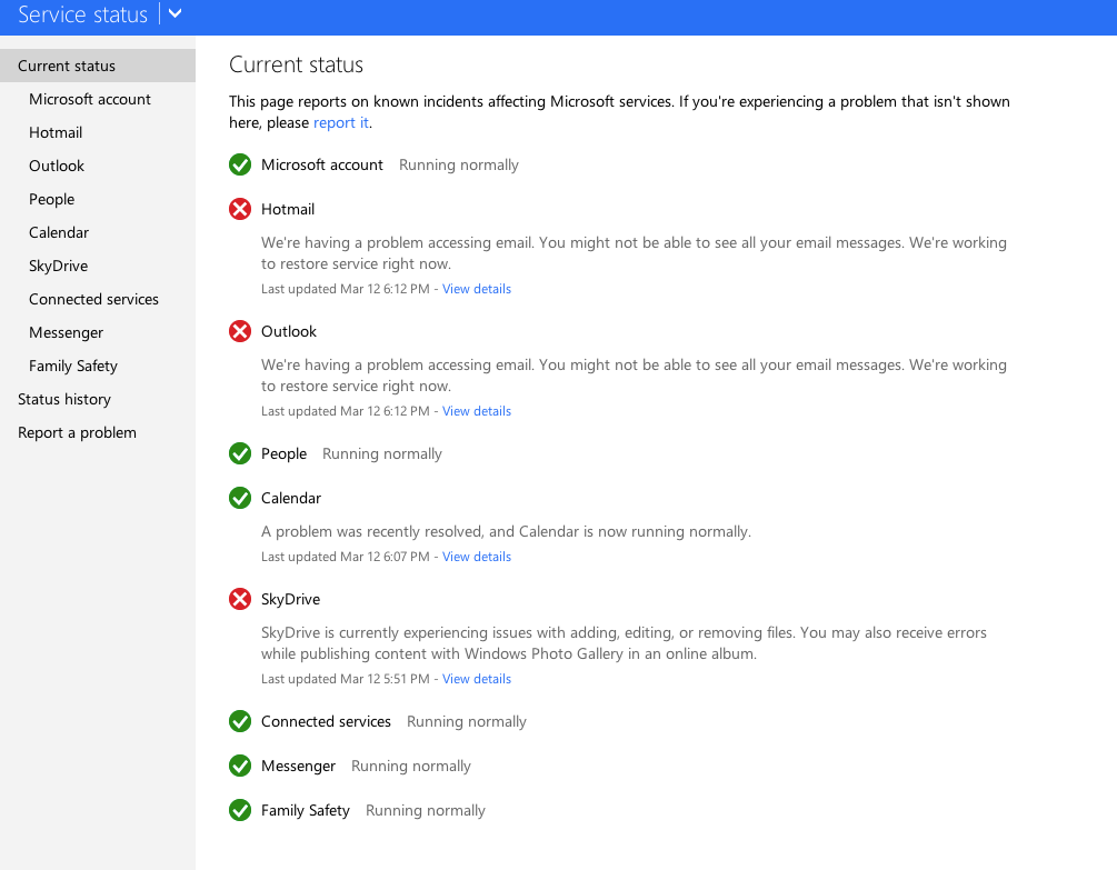 You are currently viewing Microsoft Outlook and SkyDrive service down